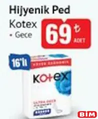 KOTEX HİJYENİK PED GECE 16'LI fiyat ve kampanya bilgisi
